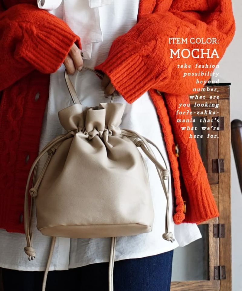 日本 zootie - 2WAY可愛抽繩水桶包/側背包-白