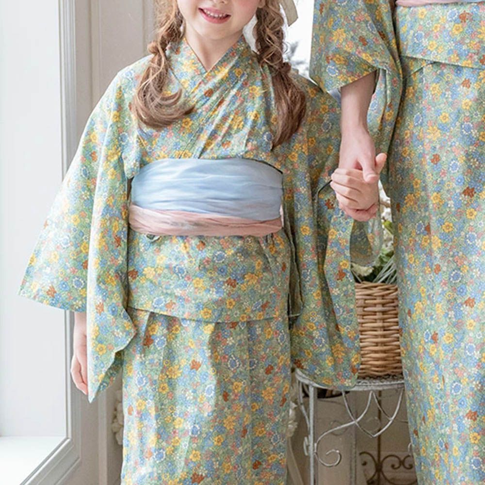 夢幻2way純棉兵兒帶浴衣(可當洋裝)-復古小花-春意綠