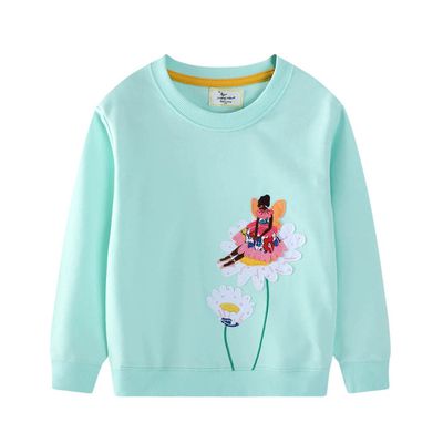 Jumping meters - 棉質圓領長袖上衣/大學T-花朵仙子-藍綠色