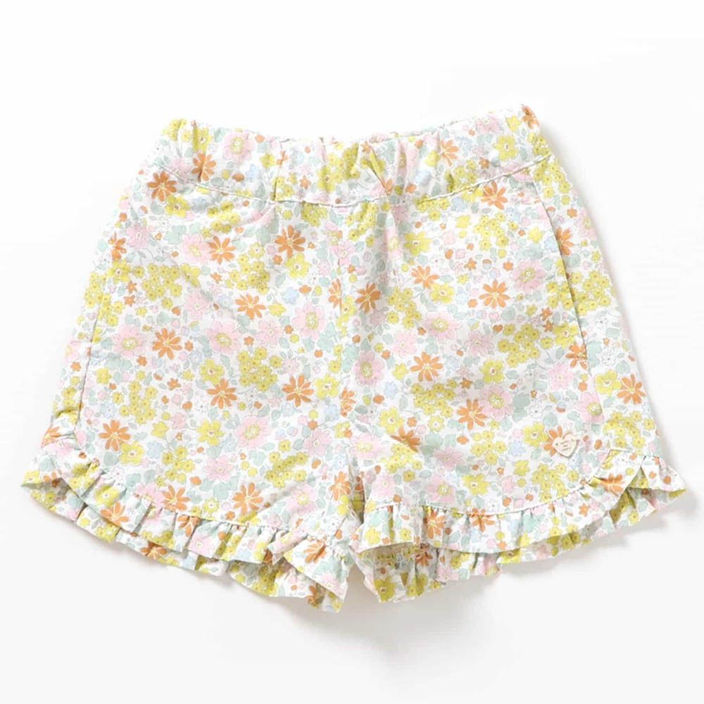 水陸兩穿 可愛荷葉邊短褲-繽紛小花-綠橘