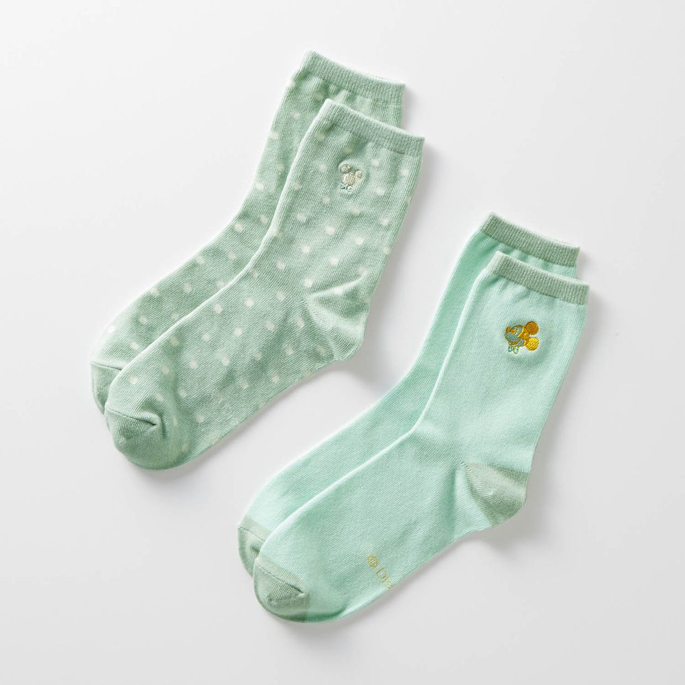 日本千趣會 - 迪士尼中筒襪兩件組-米奇-薄荷綠 (23-25)
