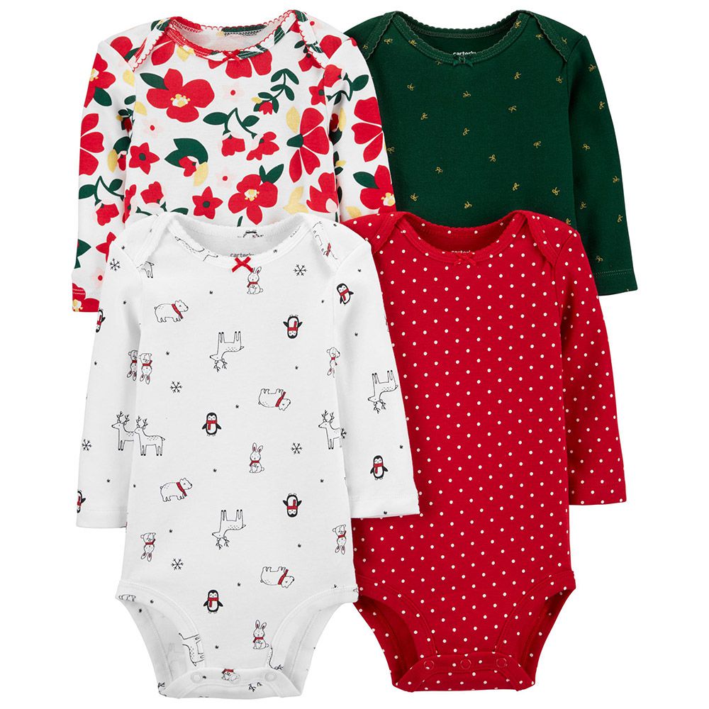 美國 Carter's - 嬰幼兒100%純棉長袖包屁衣四件組-聖誕舞曲