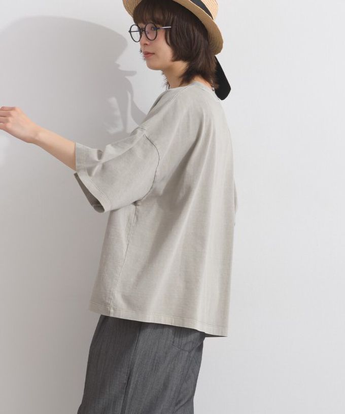 日本 Lupilien - 純棉復古刷色簡約落肩五分袖上衣-炭灰