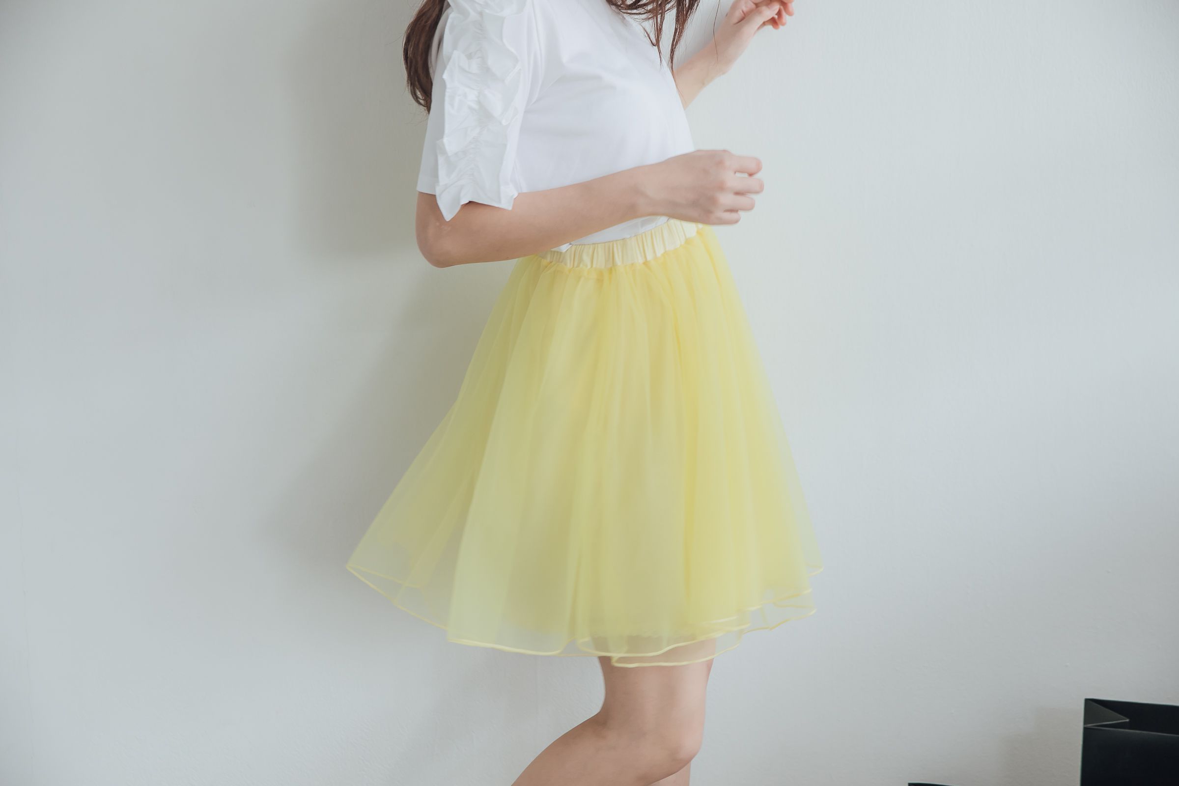 Peachy - 獨家訂製綿柔空氣紗裙-短裙款-嫩鵝黃 (F)