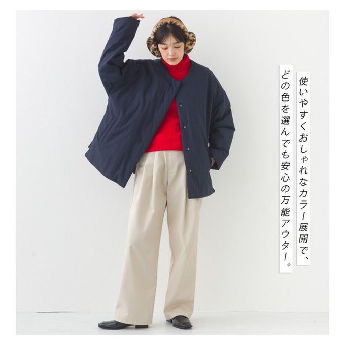 日本 OMNES - 側拉鍊造型科技羽絨無領保暖外套-軍綠