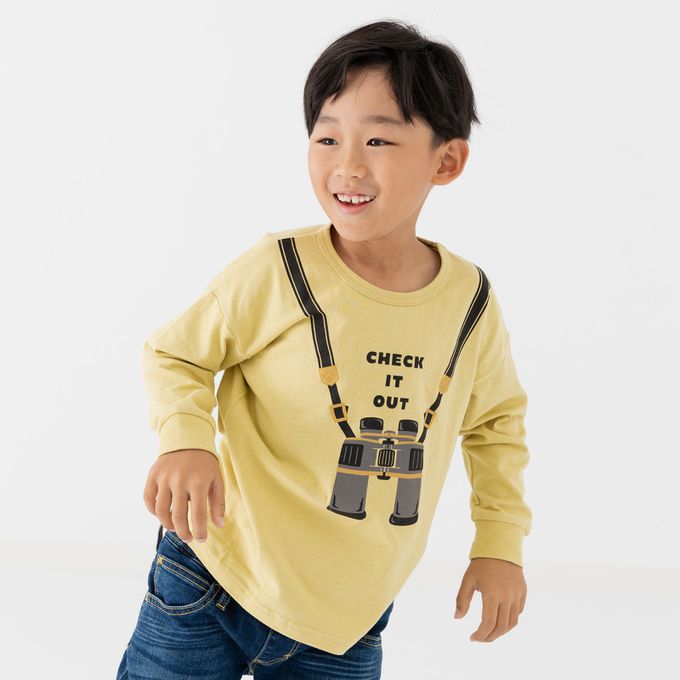 日本 Chil2 - 俏皮印花純棉薄長袖上衣-恐龍logo-奶油杏