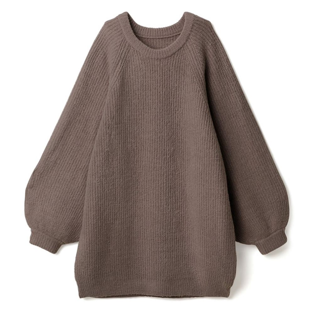 日本 GRL - 寬鬆短版針織長袖洋裝-摩卡 (F)