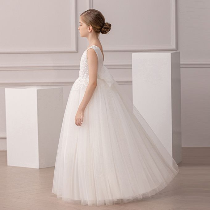 love, charlotte - 歐美系柔美精緻繡花珠片紗裙無袖長禮服 - 白色