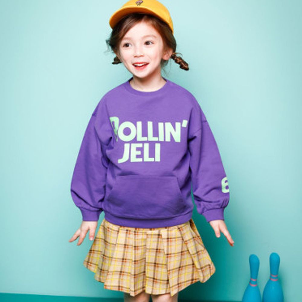 韓國 Jelispoon - 運動風格紋短裙套裝-紫