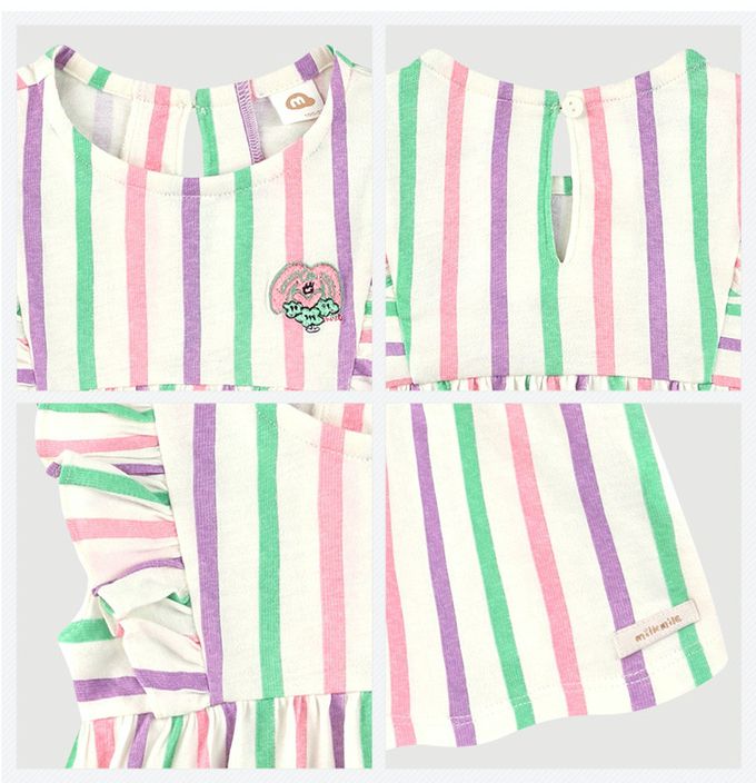 韓國 milk mile - 色線直紋荷葉袖背心洋裝-象牙白