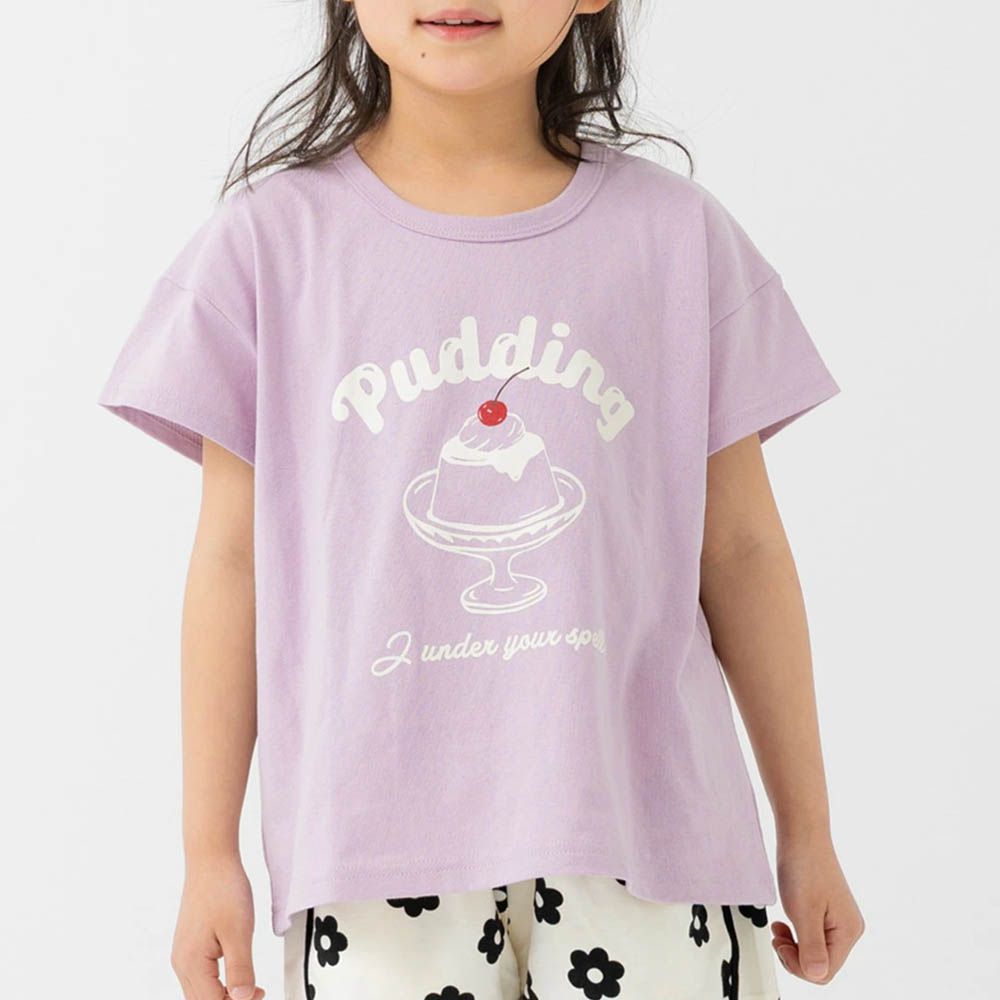 100%棉 印花柔軟短袖上衣-布丁-薰衣草紫