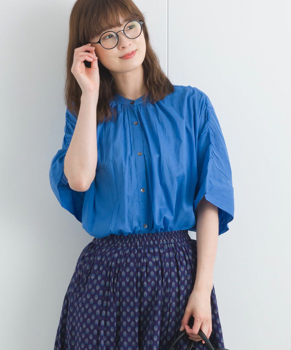 日本女裝代購 - 100%印度棉 質感百搭落肩短袖襯衫-經典黑