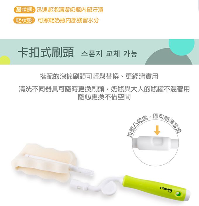 韓國 Maming - 韓國360度旋轉奶瓶刷(內附奶嘴刷1支)