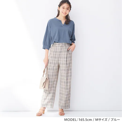 日本 BELLUNA - 接觸冷感 小V領七分袖上衣-杏