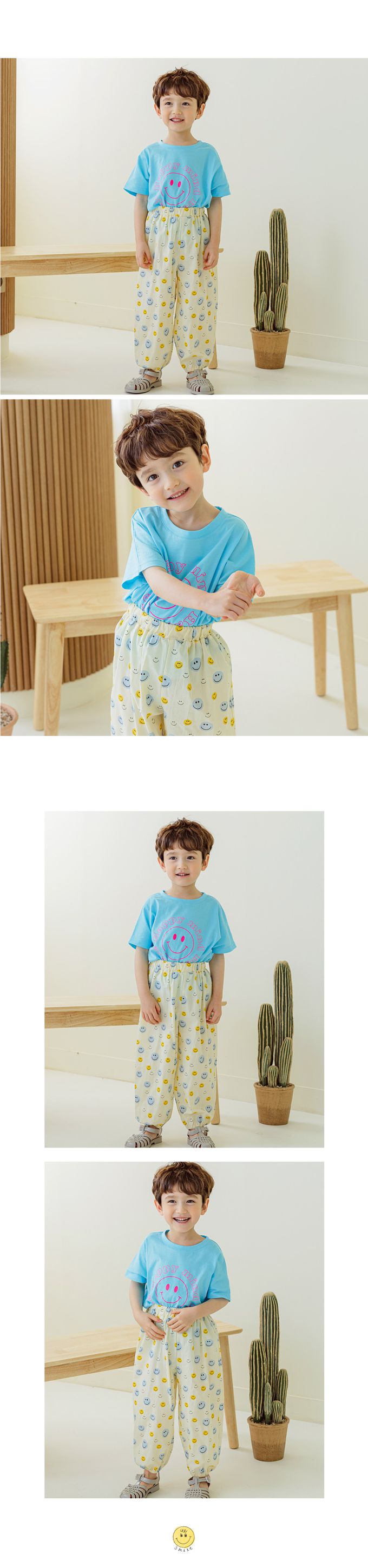 韓國 Bebezoo - 透氣純棉縮褲管防蚊褲-笑臉-奶油黃