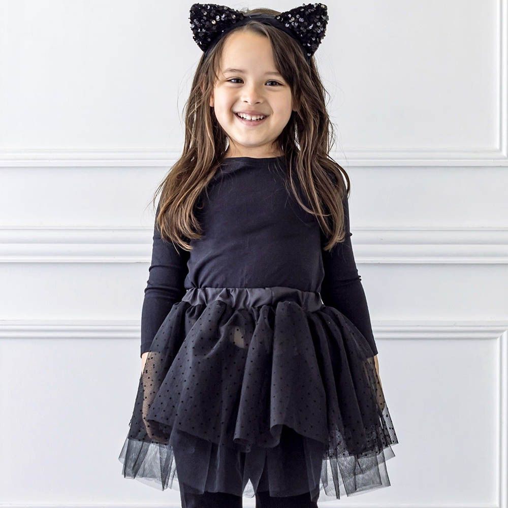 貓咪耳朵尾巴澎澎薄紗裙(3件組)-黑 (90-110cm)