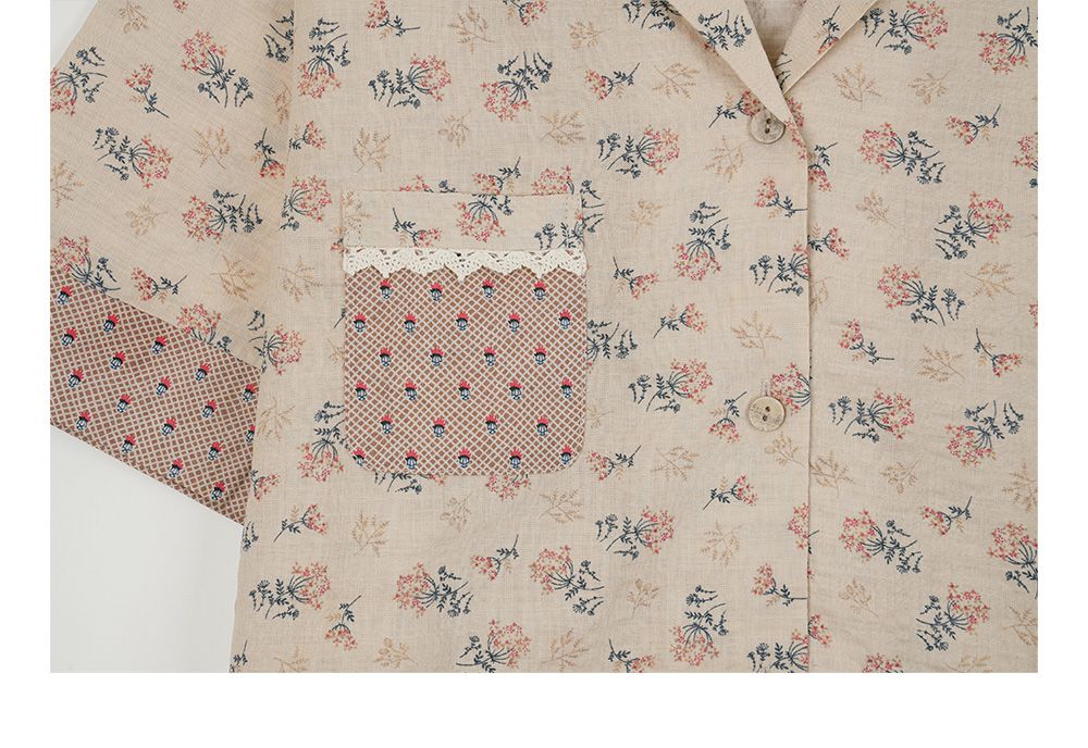 韓國 ULLALA - 復古碎花長褲睡衣(兩件式) (FREE)