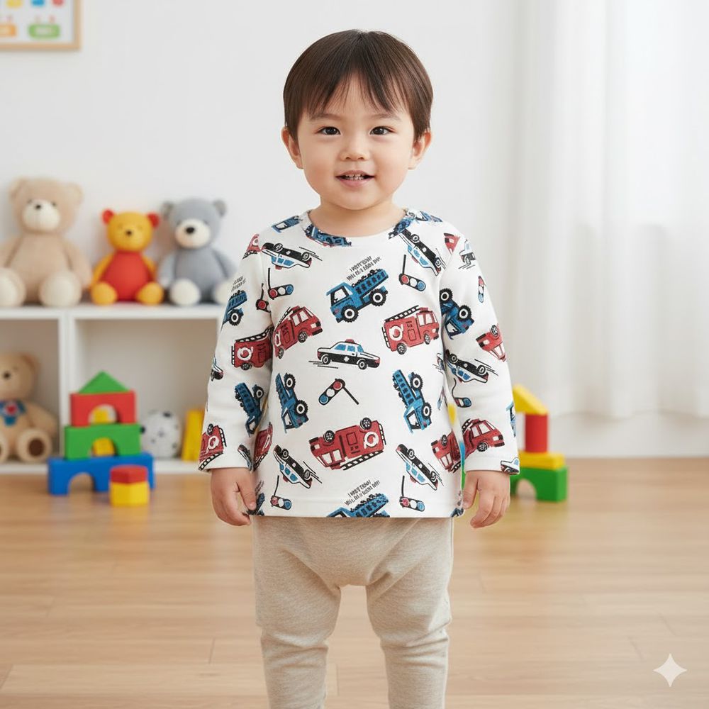 長袖休閒上衣--滿版印花-紅色