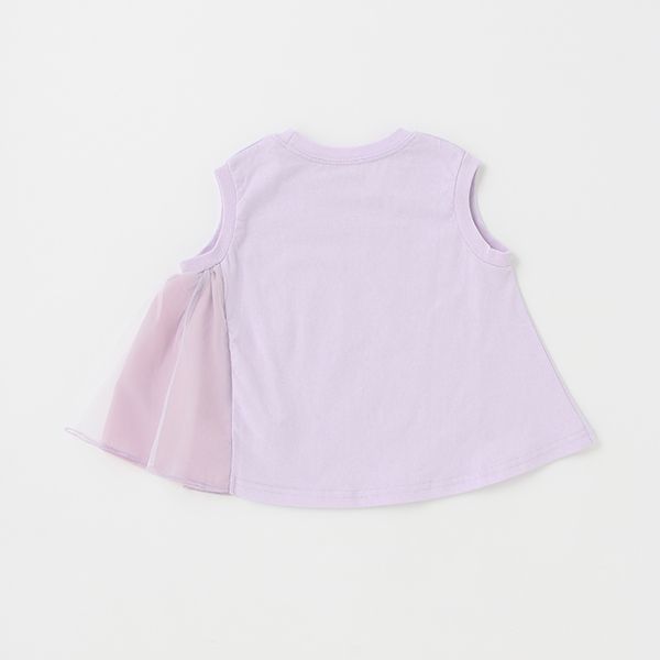 日本 petit main - 小花薄紗拼接A line無袖上衣-淺綠