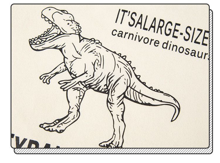 純棉圓領短版長袖上衣/大學T-暴龍-咖啡+杏