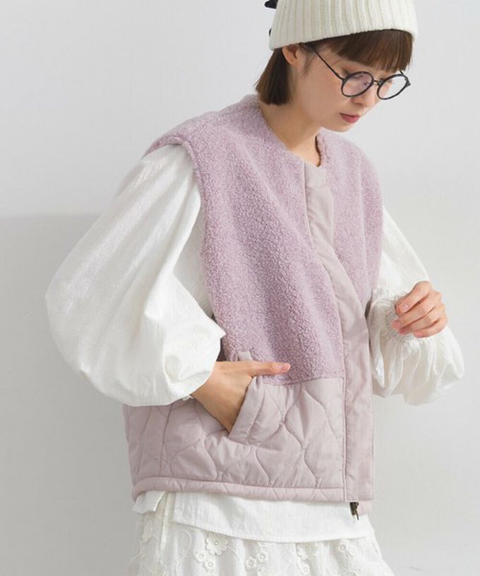 日本 Lupilien - 文青風異素材毛絨拼接保暖背心-炭灰
