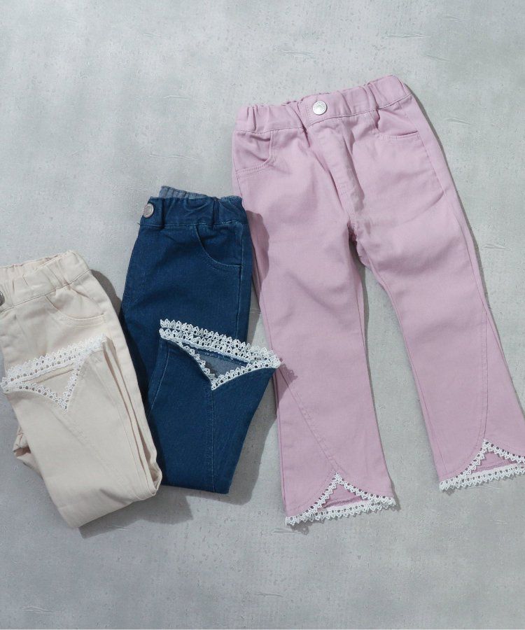 日本 apres les cours - 下擺蕾絲小喇叭美腳長褲-粉紅