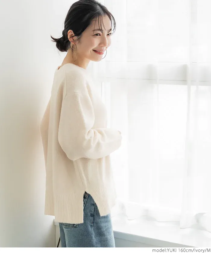 日本 COCA - ふあふあ 柔軟百搭針織毛衣-圓領-草綠