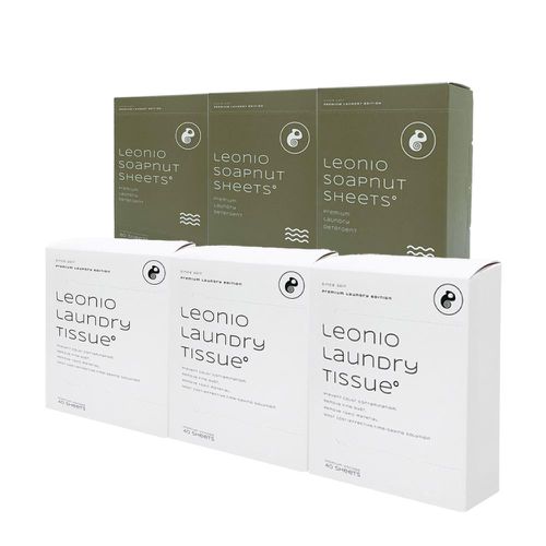 韓國 Leonio - (囤貨組)溫和洗淨衣物防護組-洗衣紙x3盒(180片)+防染色紙x3盒(120片)