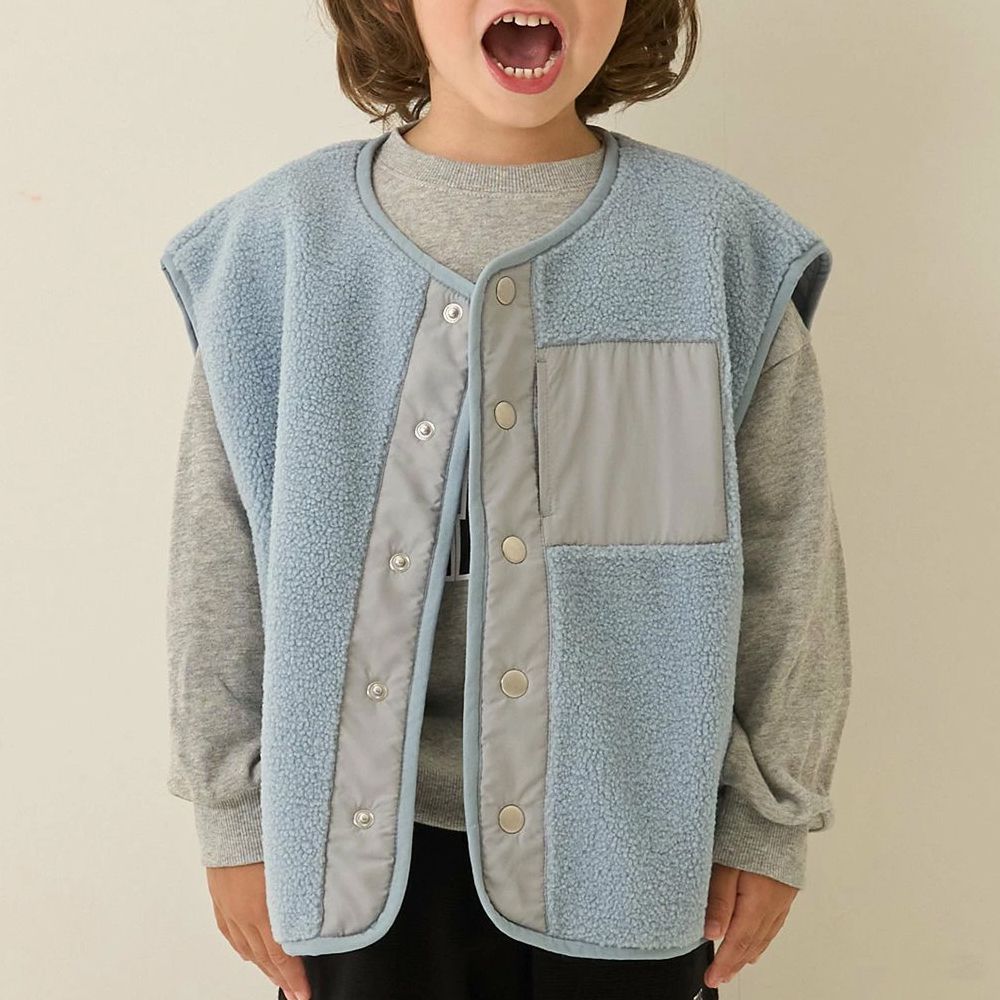 可愛毛毛保暖背心-灰藍