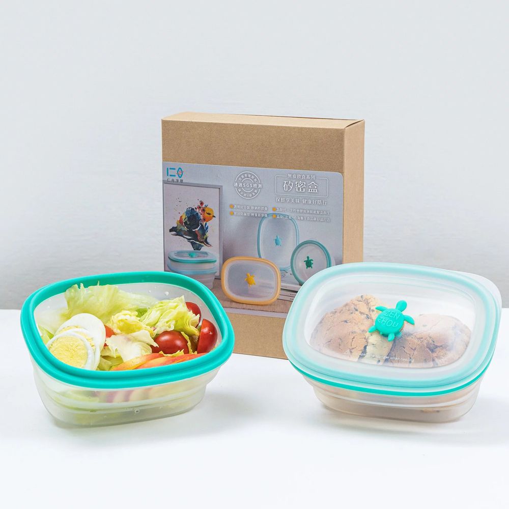 仁舟淨塑 - 矽密盒/保鮮盒/便當盒/食物盒 2.0款-長方綠矽龜-600ml