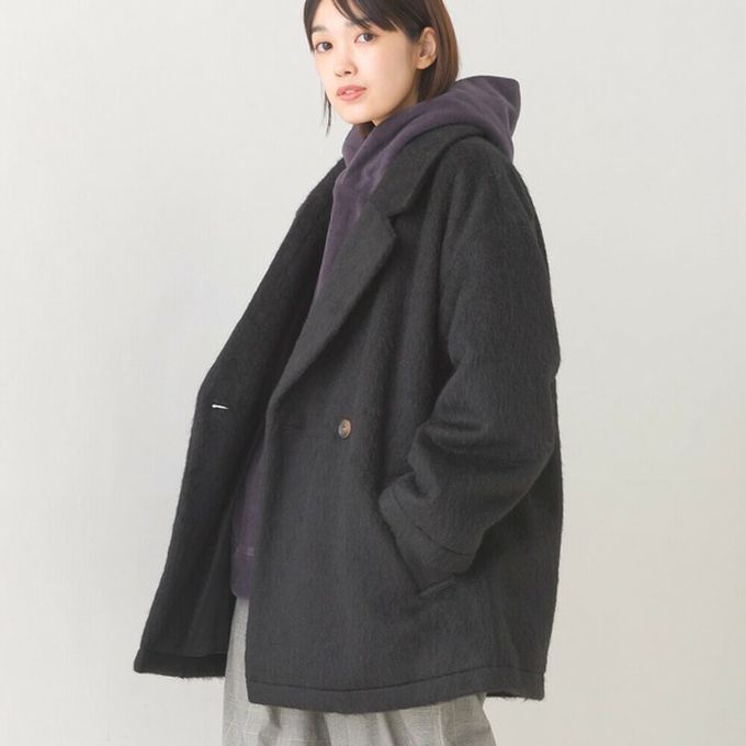 日本 OMNES - 微刷毛百搭西裝領雙扣修身大衣-摩卡