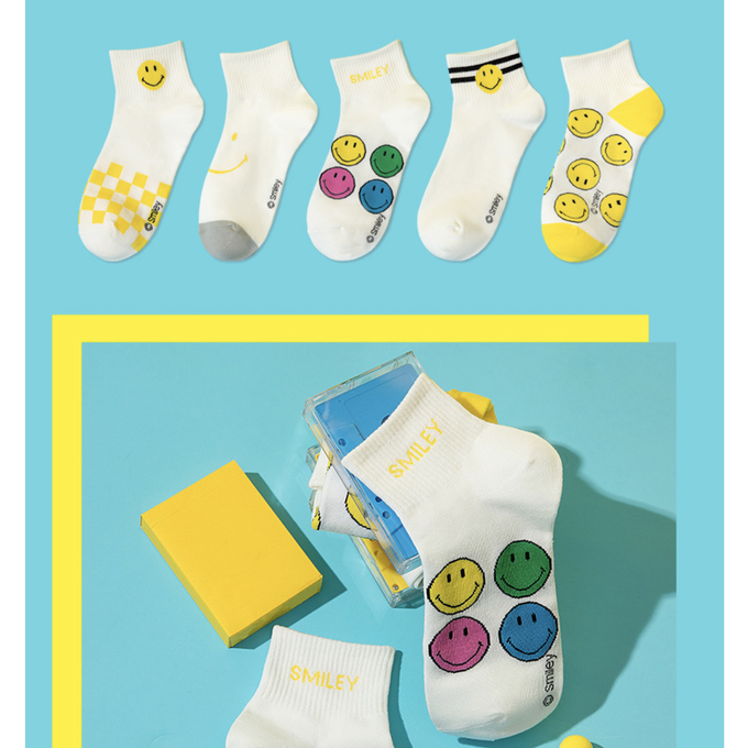 love, charlotte - Smiley 笑臉聯名款短筒棉襪 (XXL (腳長22~24cm))-5 雙一組