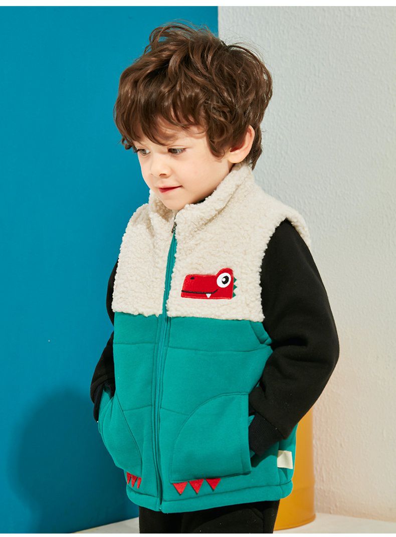 羊羔絨兒童保暖背心-鱷魚-綠色