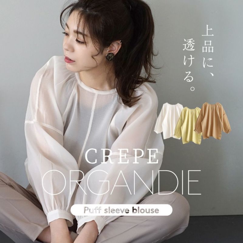 日本 zootie - 空氣感透膚優雅泡泡袖上衣-焦糖棕