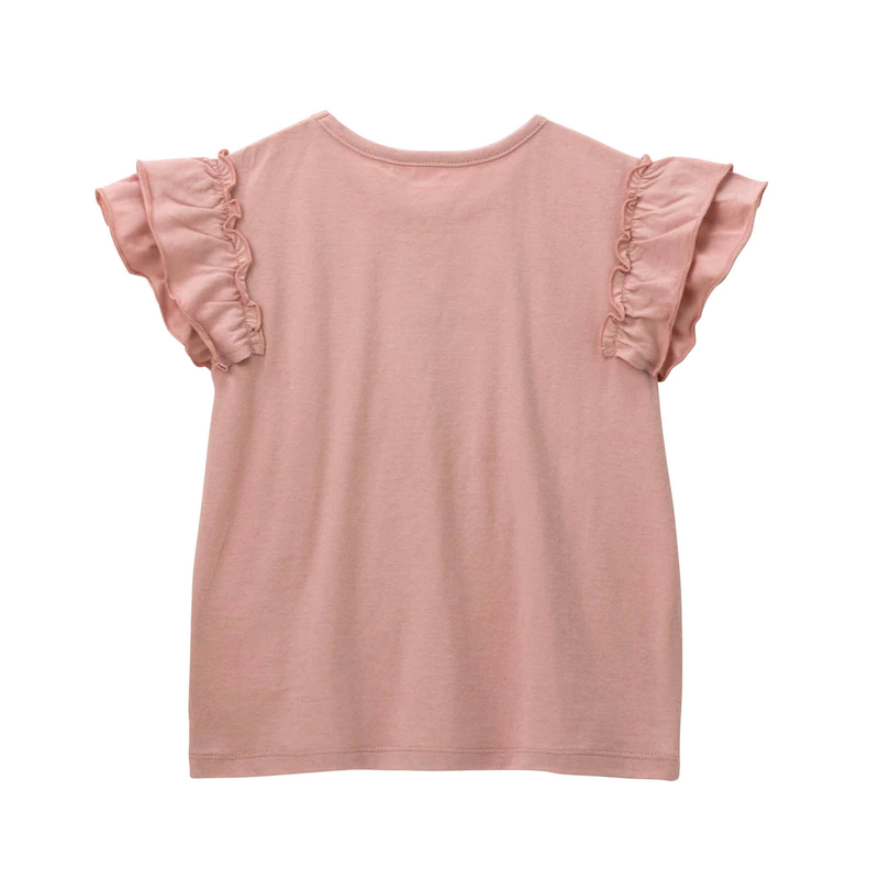 日本千趣會 - GITA 天竺棉荷葉飛飛袖刺繡短T-檸檬-黃