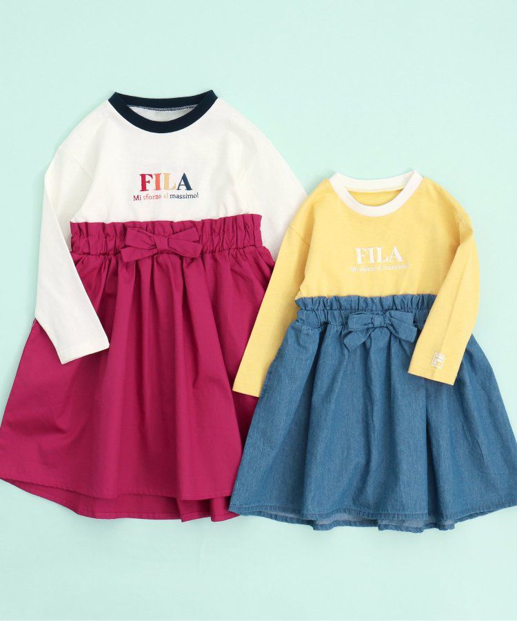 日本 apres les cours - FILA聯名 刺繡logo拼接假二件洋裝-白x酒紅