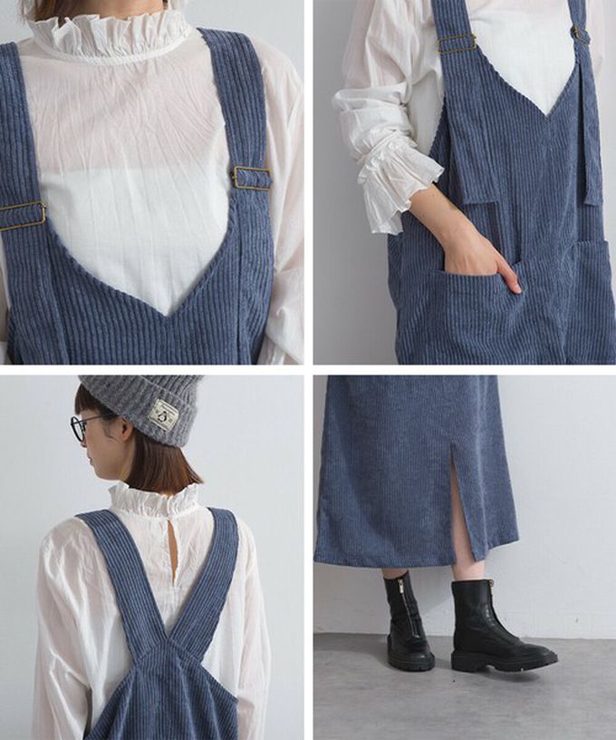 日本 Lupilien - 可愛厚實燈芯絨開叉吊帶裙-橘