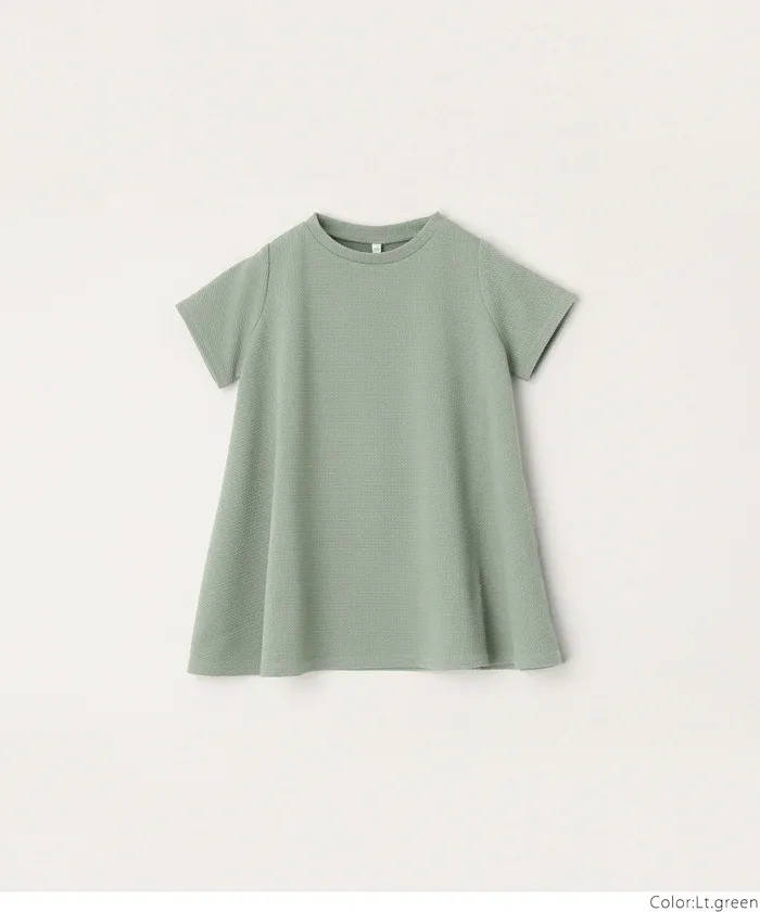 日本 COCA - 速乾彈性 圓領A字剪裁長版短袖上衣-孩子-淺灰