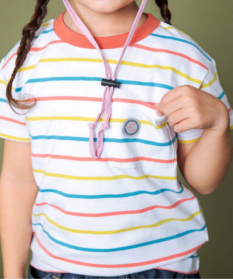 日本 BREEZE - 百搭舒適圓領短袖上衣-條紋-萊姆綠