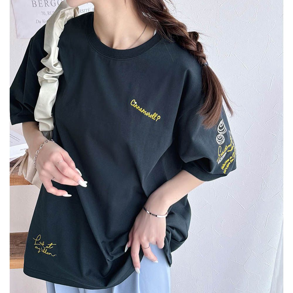 三麗鷗聯名刺繡印花短袖T恤-海軍藍