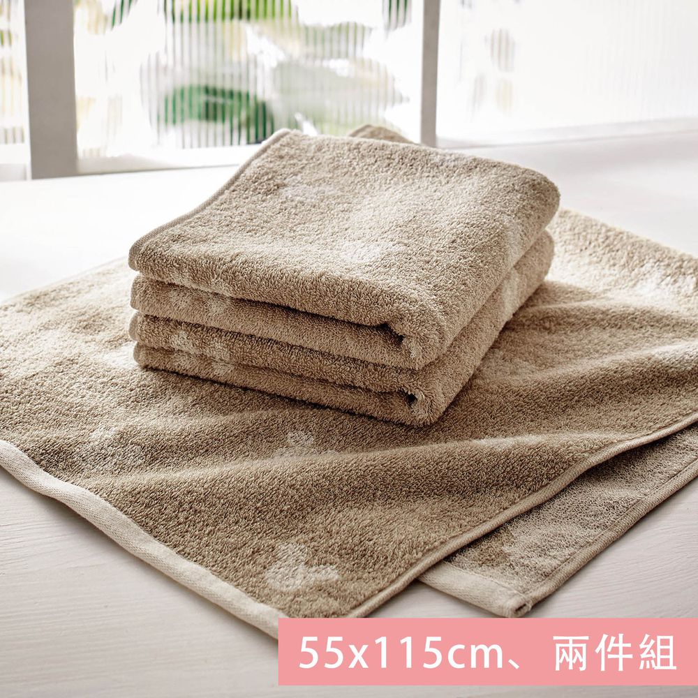 日本千趣會 - 迪士尼 純棉浴巾兩件組-米奇頭-杏 (55x115cm)