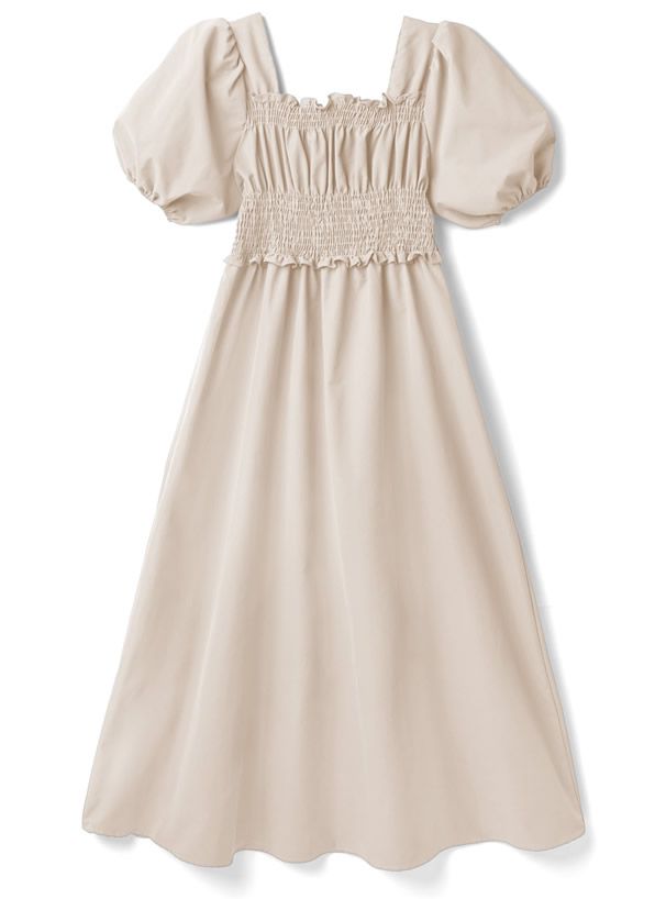 日本 GRL - 胸前抓皺澎澎袖方領短袖氣質洋裝-黑