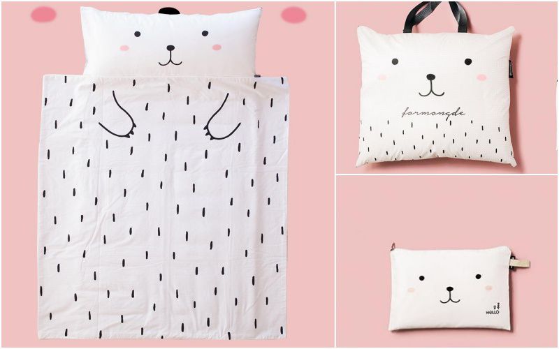 韓國 Formongde - 睡袋5件組(air mesh 睡墊+顆粒被)-三角企鵝-睡墊1, 顆粒被1, 枕芯1, 睡袋收納袋1, 萬用收納袋1