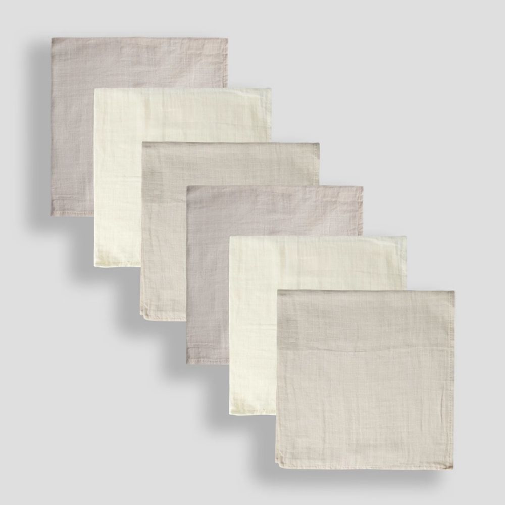 100% 純棉多功能細紗布方巾/包巾/小薄被/拍嗝巾/安撫巾 6入禮盒組(60*60cm)-棕色