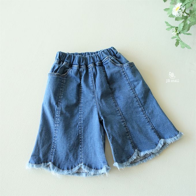 韓國 Jmsnail - 鬆緊腰褲管剪裁抽鬚牛仔褲-深藍