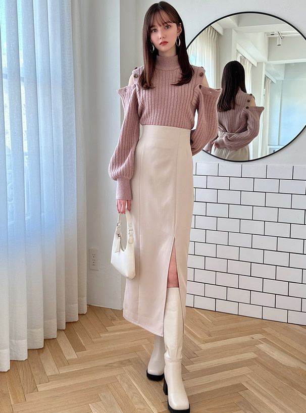 日本 GRL - 定番百搭美腿開衩長裙-簡約黑