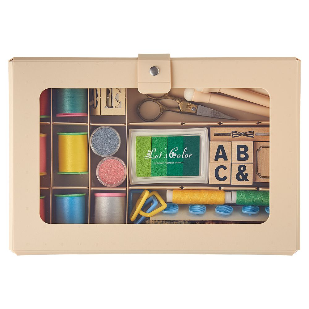 日本文具 LIHIT - 馬卡龍繽紛透明窗分隔小物收納盒-藍-A5(18.5x27.2x5.8cm)