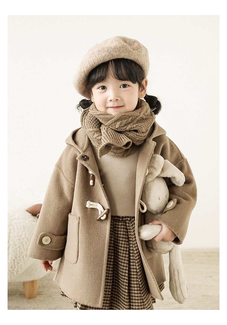 TONGMO - 加厚復古牛角釦連帽外套-駝色