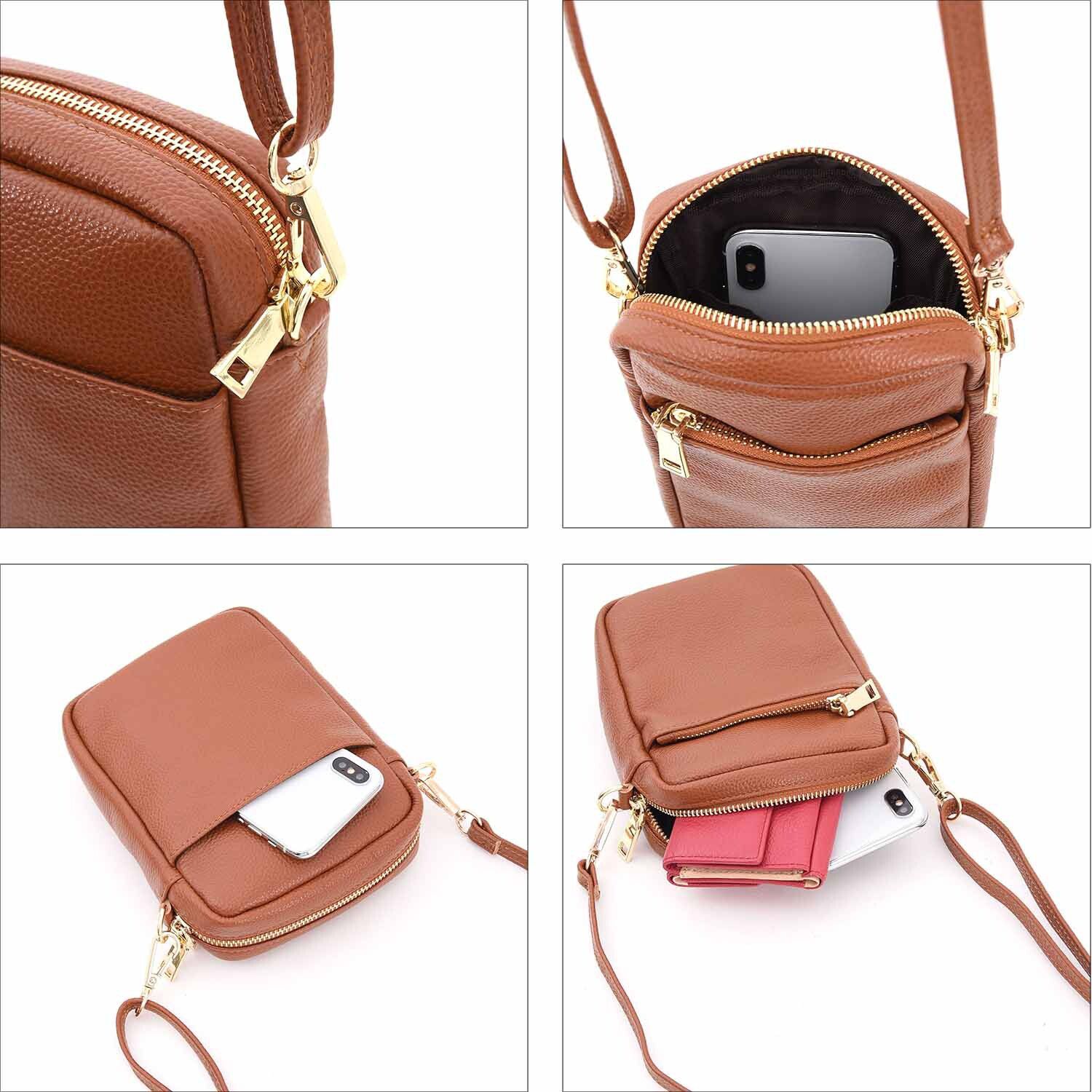 日本 COOCO - 真皮輕便小側背包/手機包-墨綠