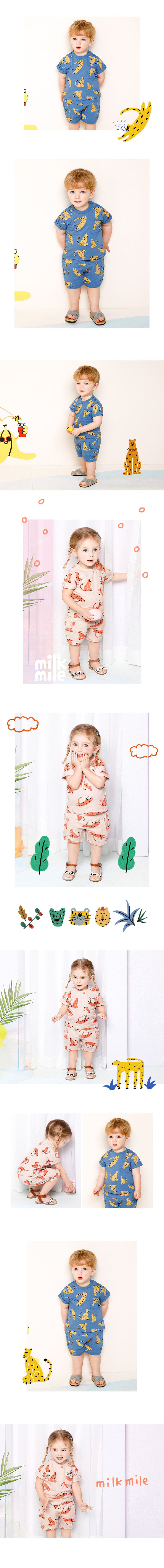 韓國 milk mile - 滿版花豹短袖套裝-灰藍